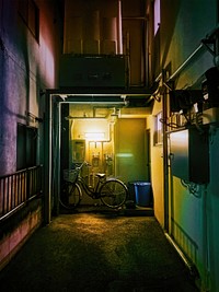 Aging Tokyo Apartment Building Hallway at Night