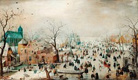 Winter Landscape with Ice Skaters (1608) by Hendrick Avercamp. Original from The Rijksmuseum. Digitally enhanced by rawpixel.