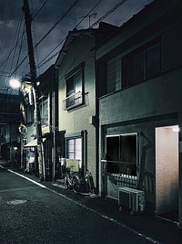 Aging Houses at Night, Tokyo, Japan
