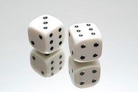 White dice, gambling, table top game, free public domain CC0 photo.