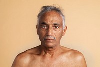 Bare chested mixed senior Indian man