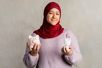 Muslim woman saving the energy