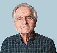 Displeased senior man in a studio shoot mockup 