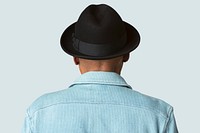 Rear view on a senior man wearing a black hat mockup 