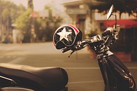 Free motorbike with helmet image, public domain vehicle CC0 photo.