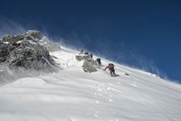 Free person hiking in snow mountain photo, public domain sport CC0 image.