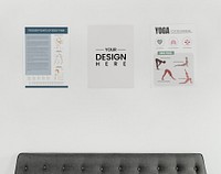Poster design mockups on a white wall