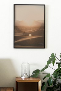 Picture frame mockup in a bedroom