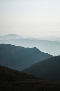 Misty view of Helvellyn range at the Lake District in England