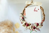 Dried flowers wreath with a white card mockup