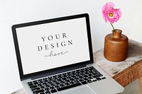 Laptop screen mockup by a pink peony