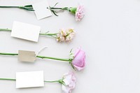 Blooming flowers wallpaper with blank tag mockup