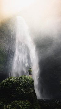 Nature phone wallpaper background, View of waterfall in Java, Indonesia