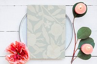 Floral card mockup on a plate