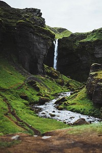View of Kvernufoss waterfall in South Iceland​​​​​​​