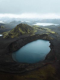 View of Hnausapollur lake in the Highlands of Iceland