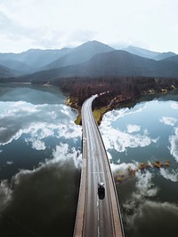 Drone shot of bridge over Sylvenstein Dam, Germany