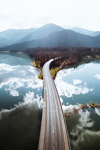 Drone shot of bridge over Sylvenstein Dam, Germany