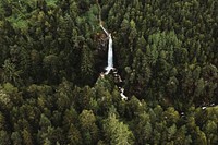 View of Plodda Falls, Scotland drone shot
