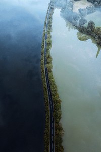 Road on a lake drone shot