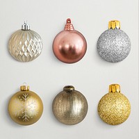 A collection of Christmas ball ornament isolated on gray background