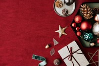 Christmas ornaments on a red background