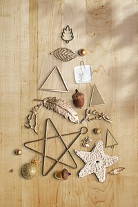 Festive Christmas ornaments on a wooden background