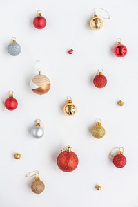 Glittery baubles on a white background collection