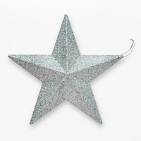 A silver star Christmas ornament isolated on gray background