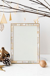 Festive photo frame on a table