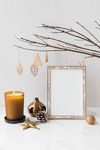 Festive photo frame on a table