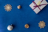 Festive Christmas ornaments on a blue background