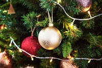 Festive baubles on a Christmas tree