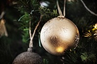 Festive baubles on a Christmas tree