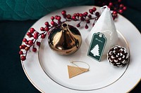 Christmas ornaments on a plate