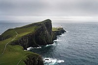 Cloudy Neist Point Lighthouse at Isle of Skye, Scotland