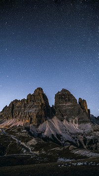 Tre Cime di Lavaredo at night in the Dolomites mobile phone wallpaper