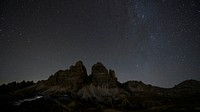 Landscape desktop wallpaper background, Tre Cime di Lavaredo at night in the Dolomites, Italy