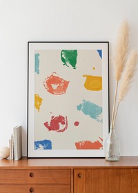 Frame mockup psd with colorful block print artwork