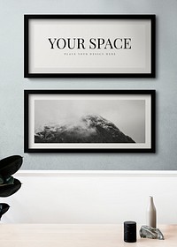 Picture frame mockups hanging on a gray wall