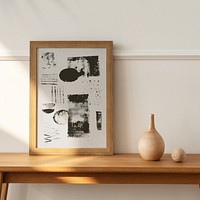 Frame mockup psd with monotone block print artwork