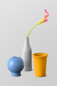 Pink calla lily flower in a gray vase mockup