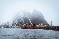 Red fishing cabins in Hamnoy, Norway