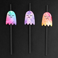 Colorful ghost straws set mockup on a black background design resources