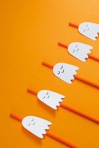 Orange Halloween ghost straws set design resources