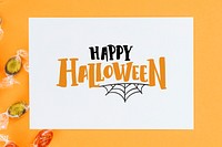 Happy Halloween card mockup on an orange background