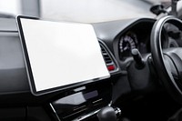 White tablet screen mockup psd in self driving car