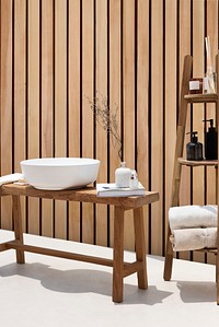 Spa treatment set in minimal bathroom interior