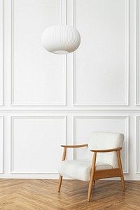 Vintage armchair and white wall in minimal style