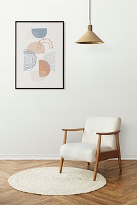 Picture frame on a wall with Scandinavian home interior